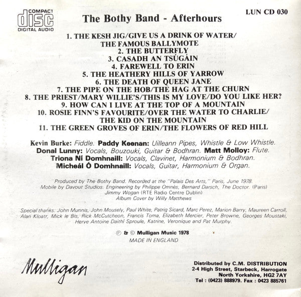 The Bothy Band : Afterhours (CD, Album, RE)