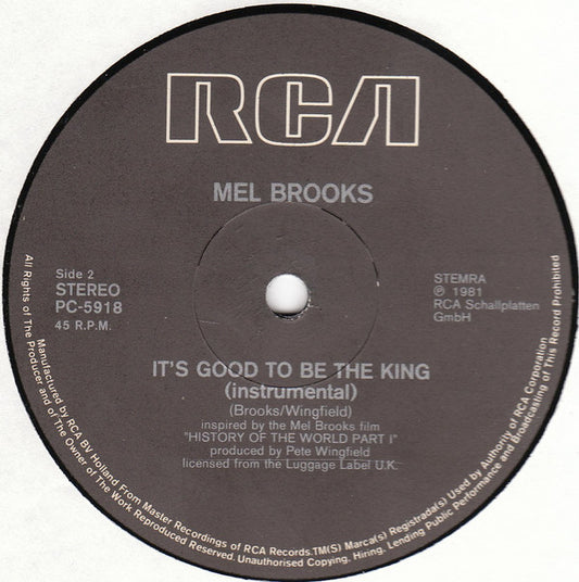 Mel Brooks : It's Good To Be The King Rap (12")