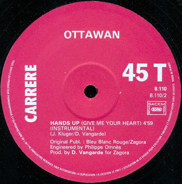 Ottawan : Hands Up (Give Me Your Heart) (12", Maxi)