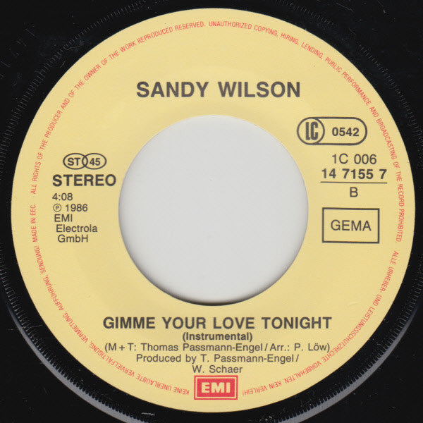 Sandy Wilson : Gimme Your Love Tonight (7", Single)