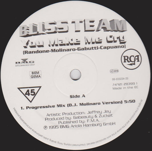 Bliss Team : You Make Me Cry (12", Maxi)