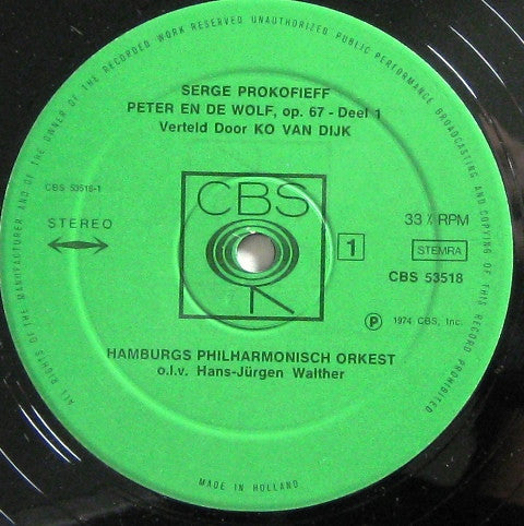 Sergei Prokofiev – Philharmonisches Staatsorchester Hamburg o.l.v. Hans-Jürgen Walther , verteller Ko Van Dijk : Peter En De Wolf (LP)