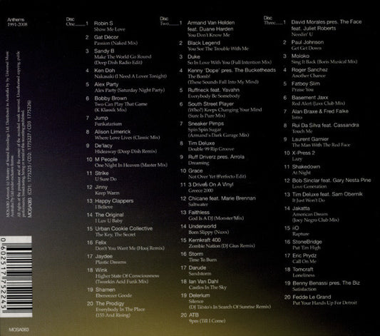 Various : Anthems 1991-2008 (3xCD, Comp, Son)