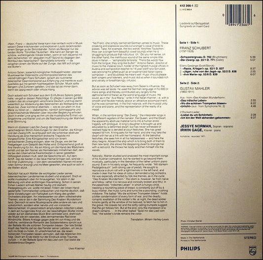 Jessye Norman, Irwin Gage - Franz Schubert • Gustav Mahler : Lieder • Songs (LP, Album, RE)