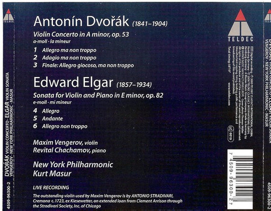 Sir Edward Elgar / Antonín Dvořák - Maxim Vengerov, Kurt Masur, Revital Chachamov, New York Philharmonic : Violin Sonata / Violin Concerto (CD)