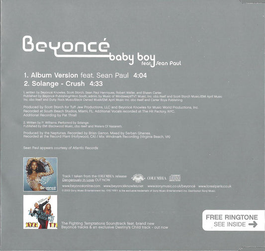 Beyoncé Feat Sean Paul : Baby Boy (CD, Single, CD3)