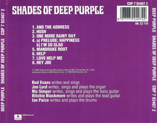 Deep Purple : Shades Of Deep Purple (CD, Album, RE, Nim)