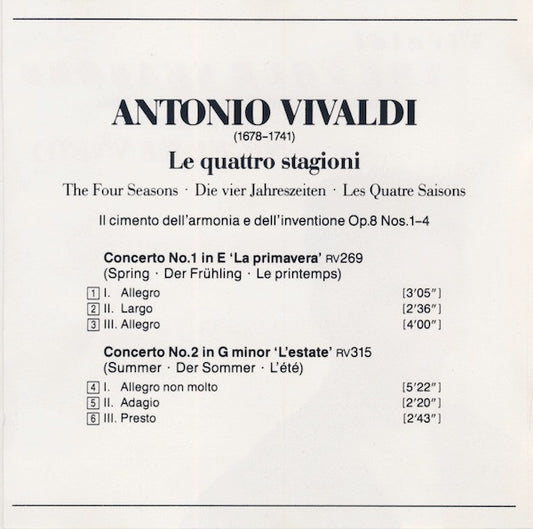 Antonio Vivaldi - Nigel Kennedy, English Chamber Orchestra : The Four Seasons (= Le Quattro Stagioni = Die Vier Jahreszeiten = Les Quatre Saisons) (CD, Album)