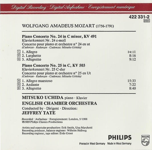 Wolfgang Amadeus Mozart, Mitsuko Uchida, English Chamber Orchestra, Jeffrey Tate : Piano Concertos = Klavierkonzerte No. 24 KV491 · No. 25 KV503 (CD, Album)