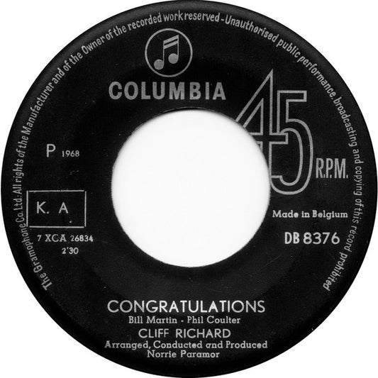 Cliff Richard : Congratulations (7", Single)