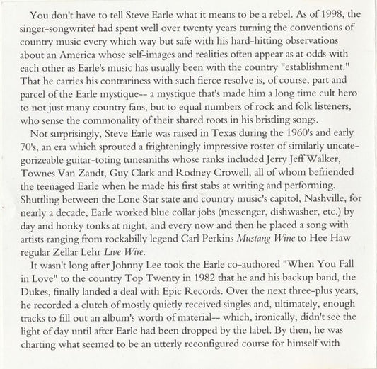 Steve Earle : Early Tracks (CD, Comp, RE)