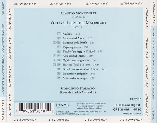Claudio Monteverdi - Concerto Italiano, Rinaldo Alessandrini : Ottavo Libro Dei Madrigali, Vol. 1 (CD)