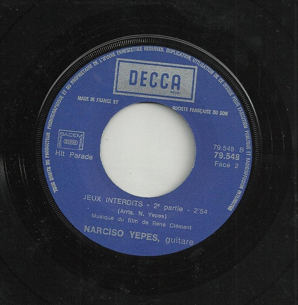 Narciso Yepes : Jeux Interdits (7", Single, RE)