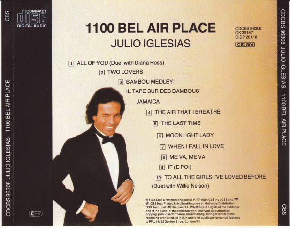 Julio Iglesias : 1100 Bel Air Place (CD, Album, RE)