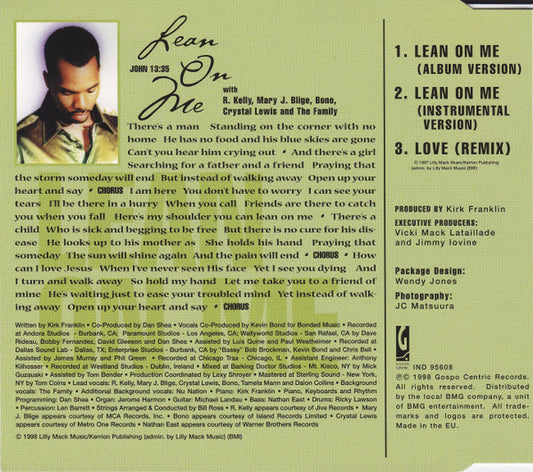 Kirk Franklin With Mary J. Blige, R. Kelly, Bono, Crystal Lewis And The Family (3) : Lean On Me (CD, Maxi)