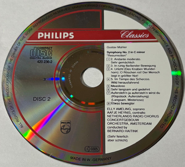 Gustav Mahler - Bernard Haitink, Concertgebouworkest, Elly Ameling, Aafje Heynis, Jessye Norman, John Shirley-Quirk : Symphony No. 2, Wunderhorn-Lieder (2xCD, Comp, RE)