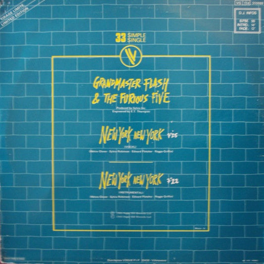 Grandmaster Flash & The Furious Five : New York New York (12", Single, Ltd)