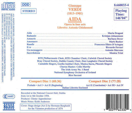 Giuseppe Verdi, Maria Dragoni • Kristján Jóhannsson, Barbara Dever • Mark Rucker (2) • Francesco Ellero D'Artegna, National Symphony Orchestra Of Ireland, Rico Saccani : Aida (2xCD, Album)