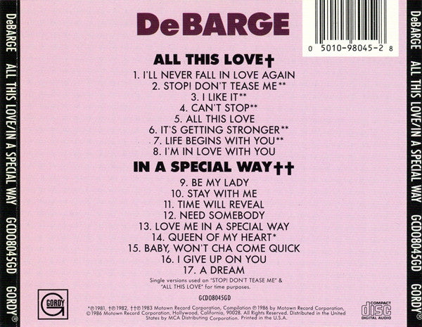 DeBarge : All This Love / In A Special Way (CD, Album, Comp)