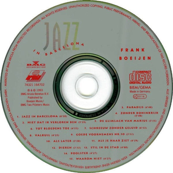 Frank Boeijen : Jazz In Barcelona (CD, Album)