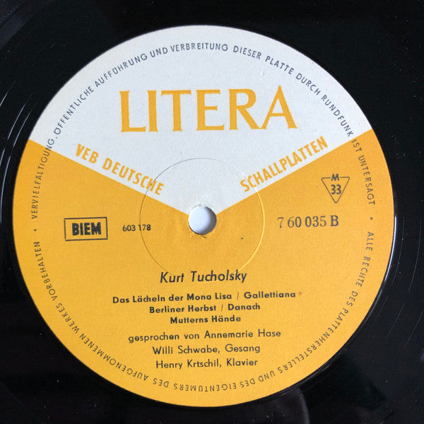 Kurt Tucholsky : Lottchen Beichtet 1 Geliebten (10", Mono)