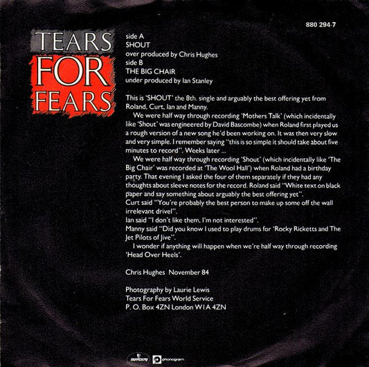 Tears For Fears : Shout (7", EP, Single)