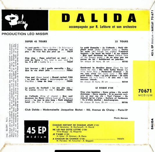 Dalida : Chaque Instant De Chaque Jour (7", EP)