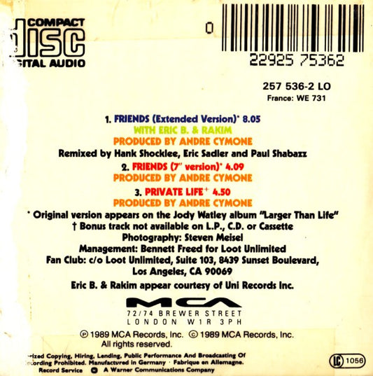 Jody Watley With Eric B. & Rakim : Friends (CD, Mini)