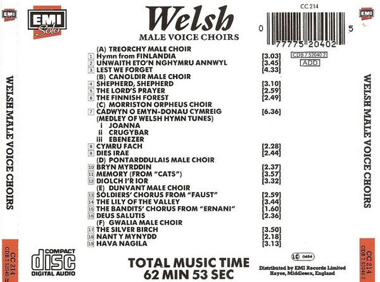Various : Welsh Male Voice Choirs (CD, Comp)