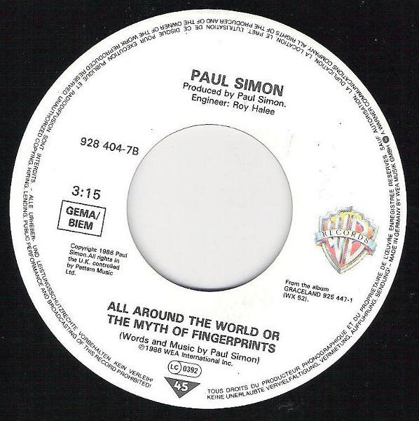 Paul Simon : Diamonds On The Soles Of Her Shoes (7", Single)