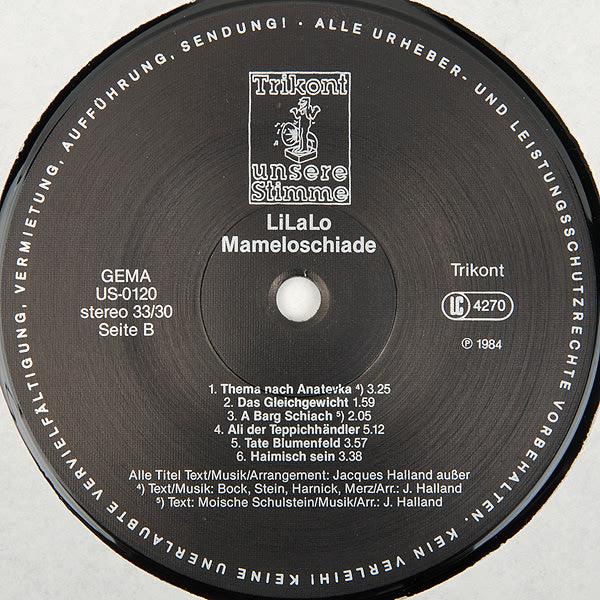 LiLaLo, Jossy Et Jacques Halland : Mameloschiade (Jiddischkeiten) (LP, Album)