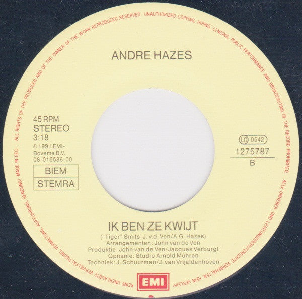 André Hazes : Zomer (7", Single)
