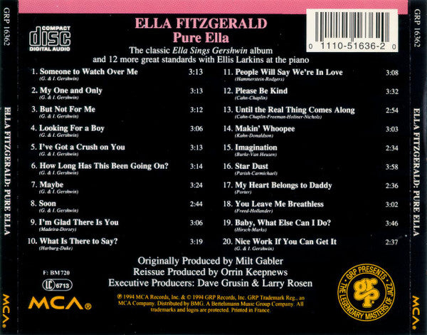 Ella Fitzgerald : Pure Ella (CD, Comp, RM)