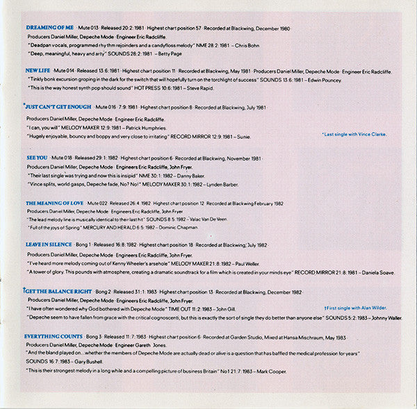 Depeche Mode : The Singles 81 → 85 (CD, Comp, RE)