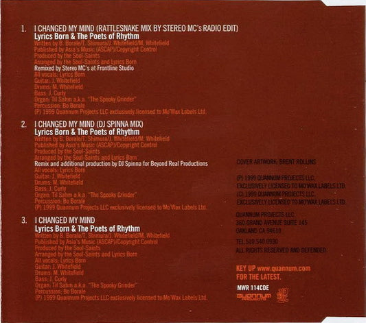 Quannum MC's Feat. Lyrics Born & The Poets Of Rhythm : I Changed My Mind (CD, Single, J-C)