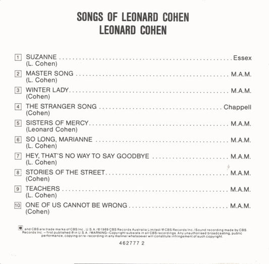Leonard Cohen : Songs Of Leonard Cohen (CD, Album, RE)