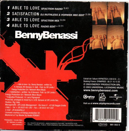 Benny Benassi : Able To Love (CD, Maxi, Ltd, Car)