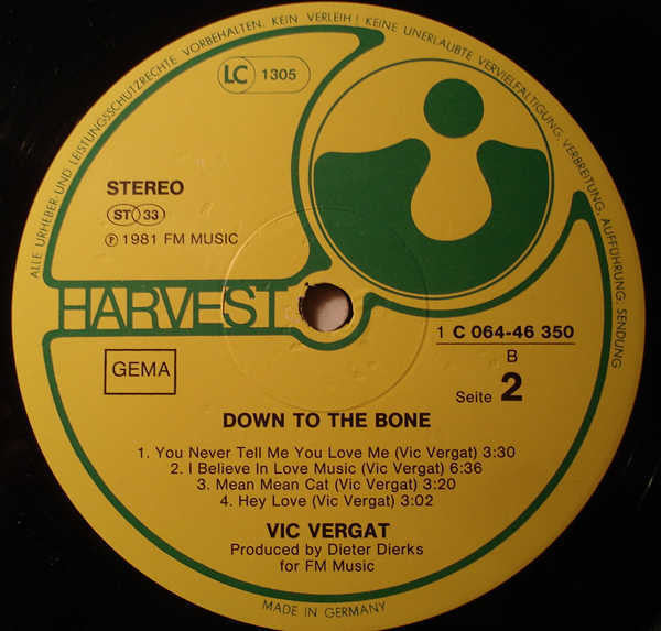 Vic Vergeat : Down To The Bone (LP, Album)