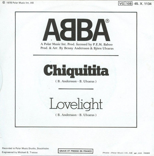 ABBA : Chiquitita c/w Lovelight (7", Single)
