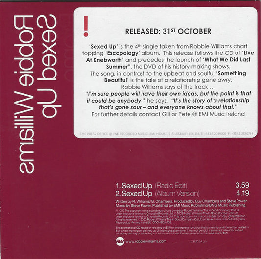 Robbie Williams : Sexed Up (CD, Single, Promo)