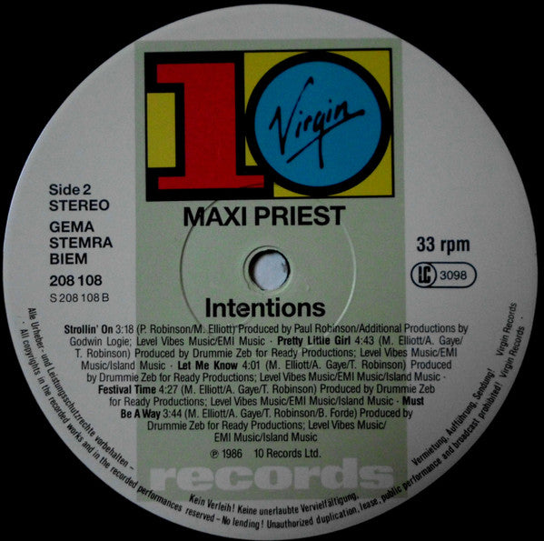 Maxi Priest : Intentions (LP, Album)