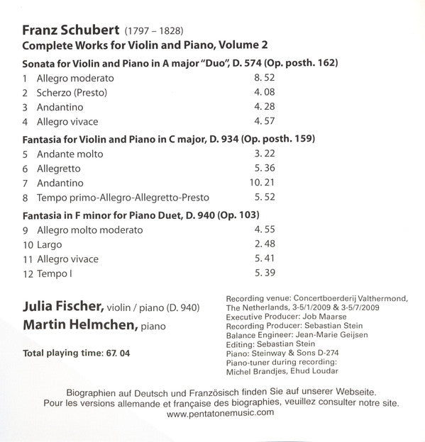 Franz Schubert - Julia Fischer (4), Martin Helmchen : Complete Works For Violin And Piano, Volume 2 (SACD, Hybrid, Multichannel, Album)