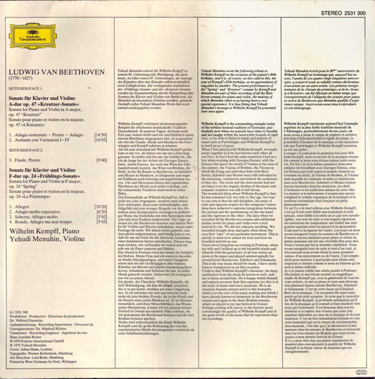 Ludwig Van Beethoven, Wilhelm Kempff • Yehudi Menuhin : »Kreutzer-Sonate« / »Frühlingssonate« (LP, Album)