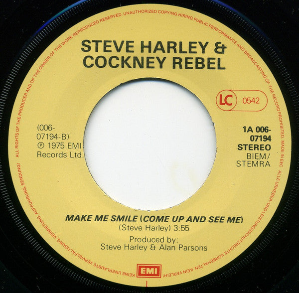Steve Harley & Cockney Rebel : Sebastian / Make Me Smile (Come Up And See Me) (7", Single, RE)