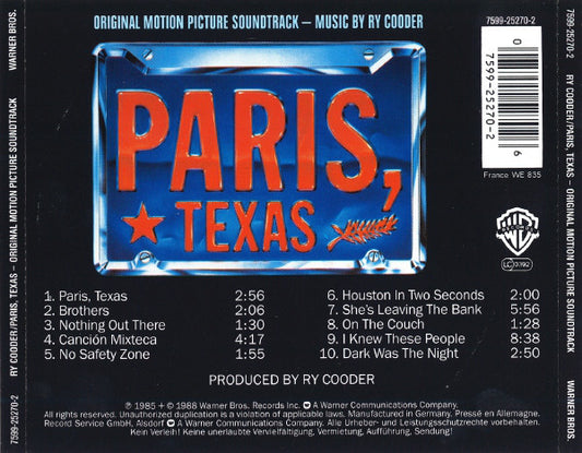 Ry Cooder : Paris, Texas - Original Motion Picture Soundtrack (CD, Album, RE, Cin)