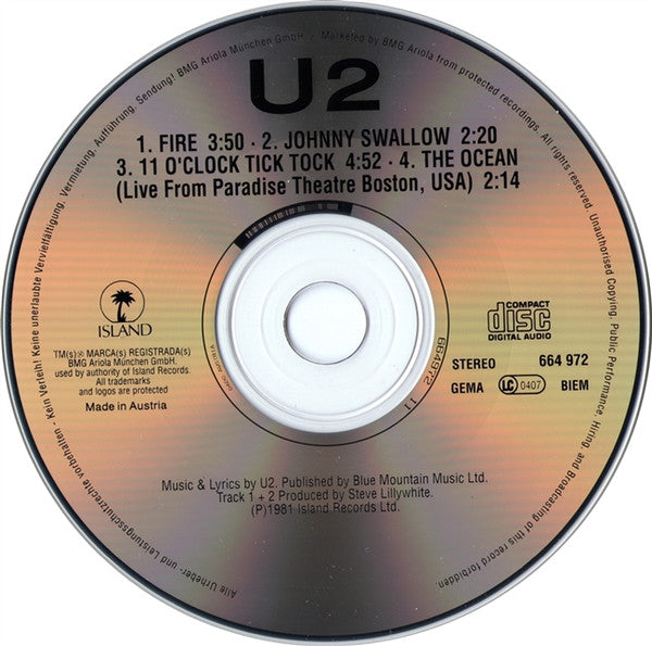 U2 : R.O.K. (Fire) (CD, Single, Bla)