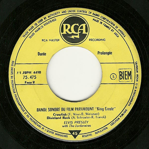 Elvis Presley With The Jordanaires : King Creole (7", EP, RE, Yel)