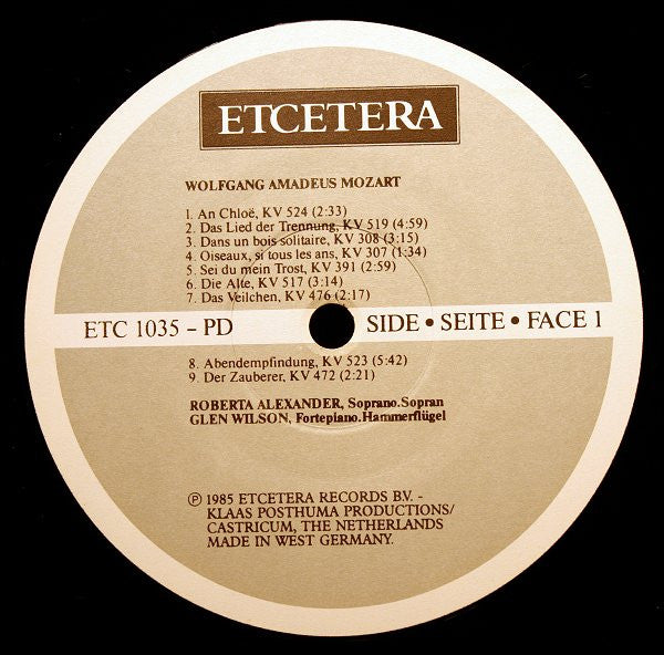 Wolfgang Amadeus Mozart : Roberta Alexander & Glen Wilson : Songs (LP)