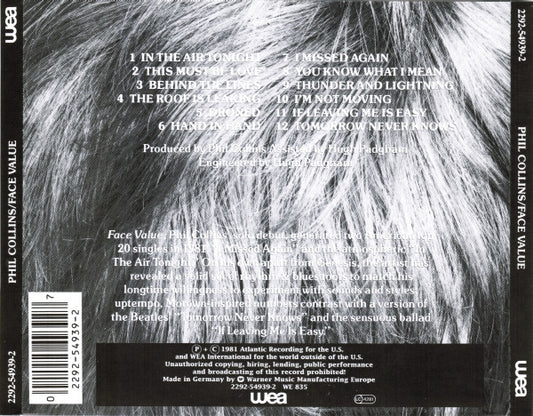 Phil Collins : Face Value (CD, Album, RE)