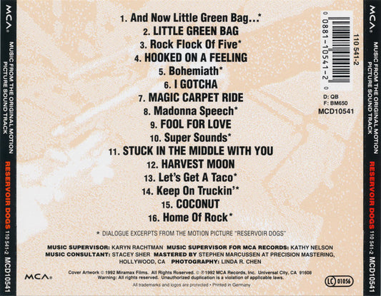 Various : Reservoir Dogs (Music From The Original Motion Picture Sound Track) (CD, Comp, RE, UML)